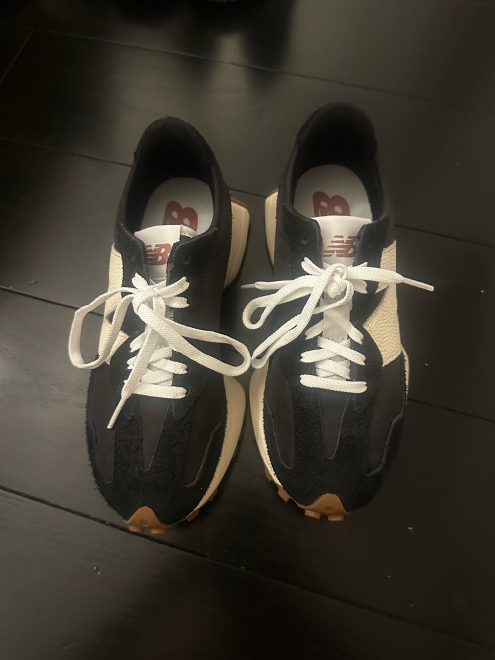 New Balance Black and Cream Athletic Lace-Up Sneakers